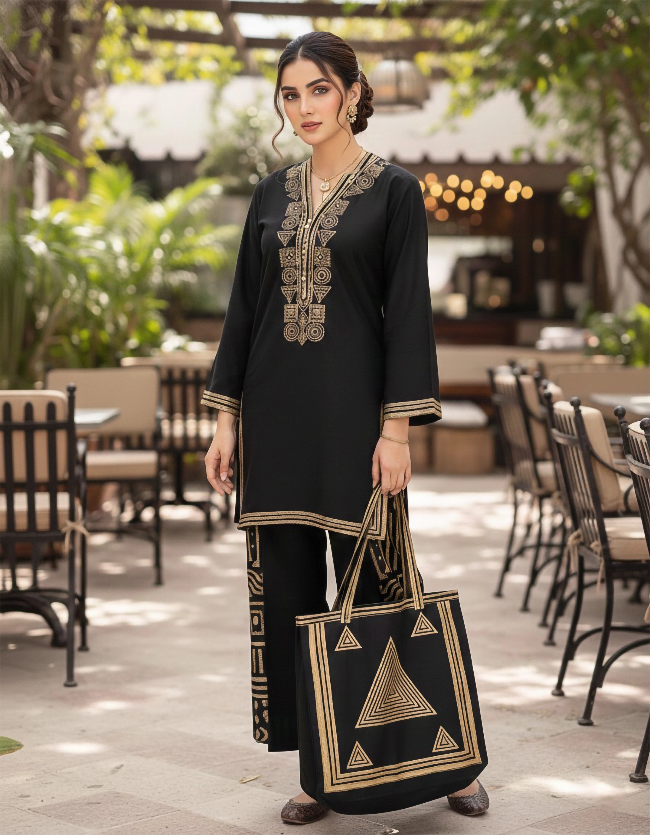 ZS GHAZAL WITH PRINTED BAG